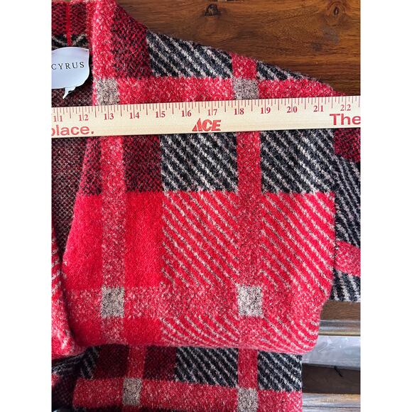 CabinCore Cyrus Red Plaid Wool Blend Cozy Cottage Cardigan Sweater Medium - Picture 10 of 13